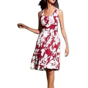 Talbots Sheer Floral Sleeveless Chiffon Rusty Red White Midi Summer Dress size 6